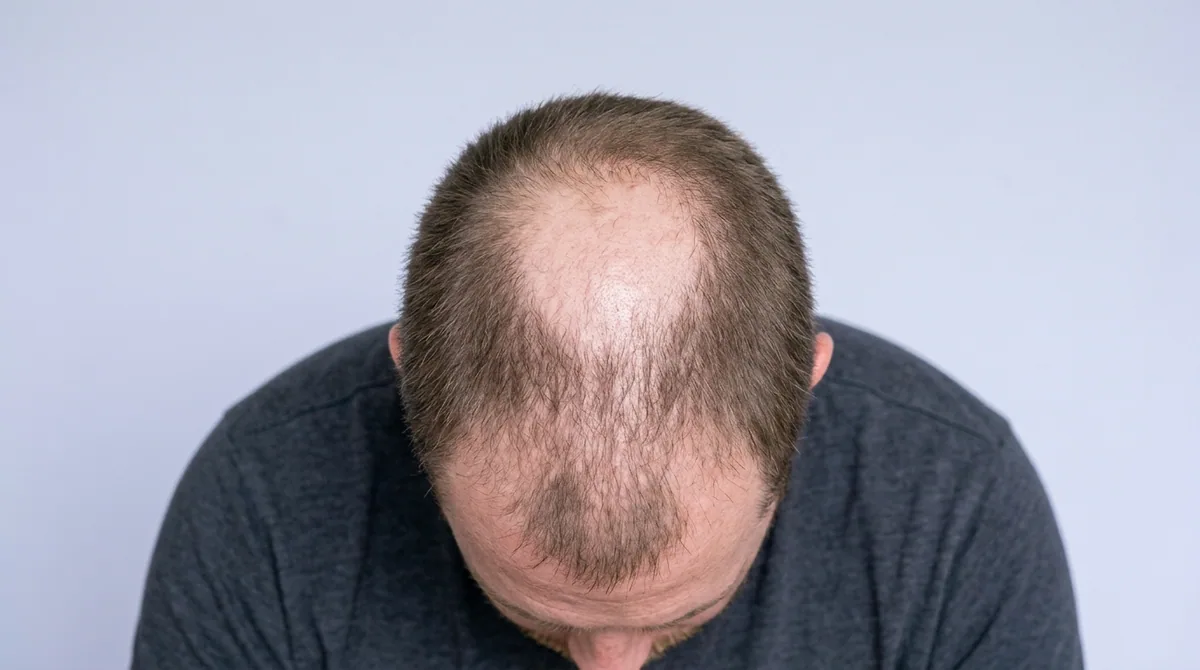 Bare thinning crown before a hair system is fitted