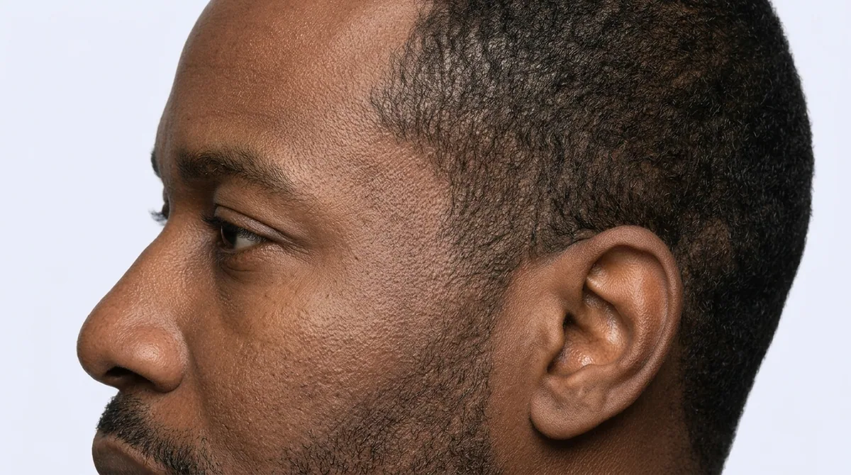 The same temple filled with a natural rebuilt hairline