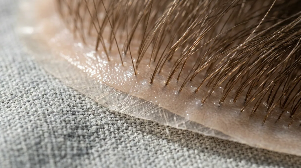 Macro of an ultra-thin polyurethane skin base, translucent where it thins out