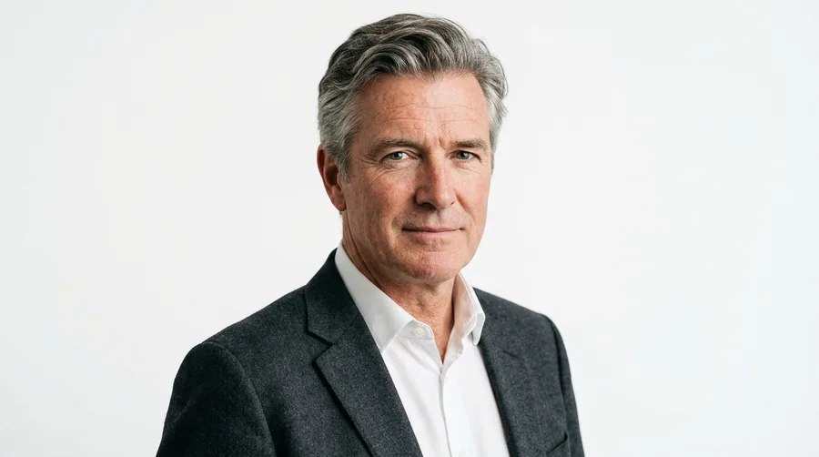 Portrait of an American man in his twenties with full textured hair